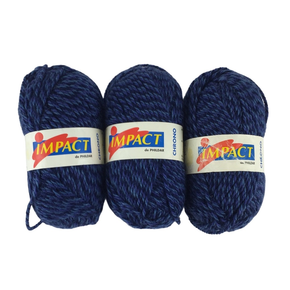 Phildar Impact Chrono Yarn 3 Skeins Blue Jeans Acrylic/Wool Marled 50g‎ each